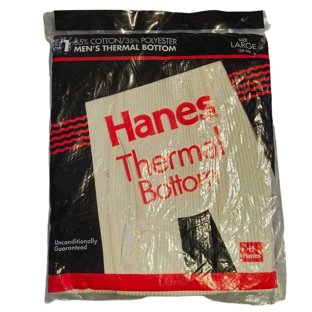 Vintage Hanes Men Thermal Bottom Large 38-40 Waffle Knit Off‎ White 1994 NIP